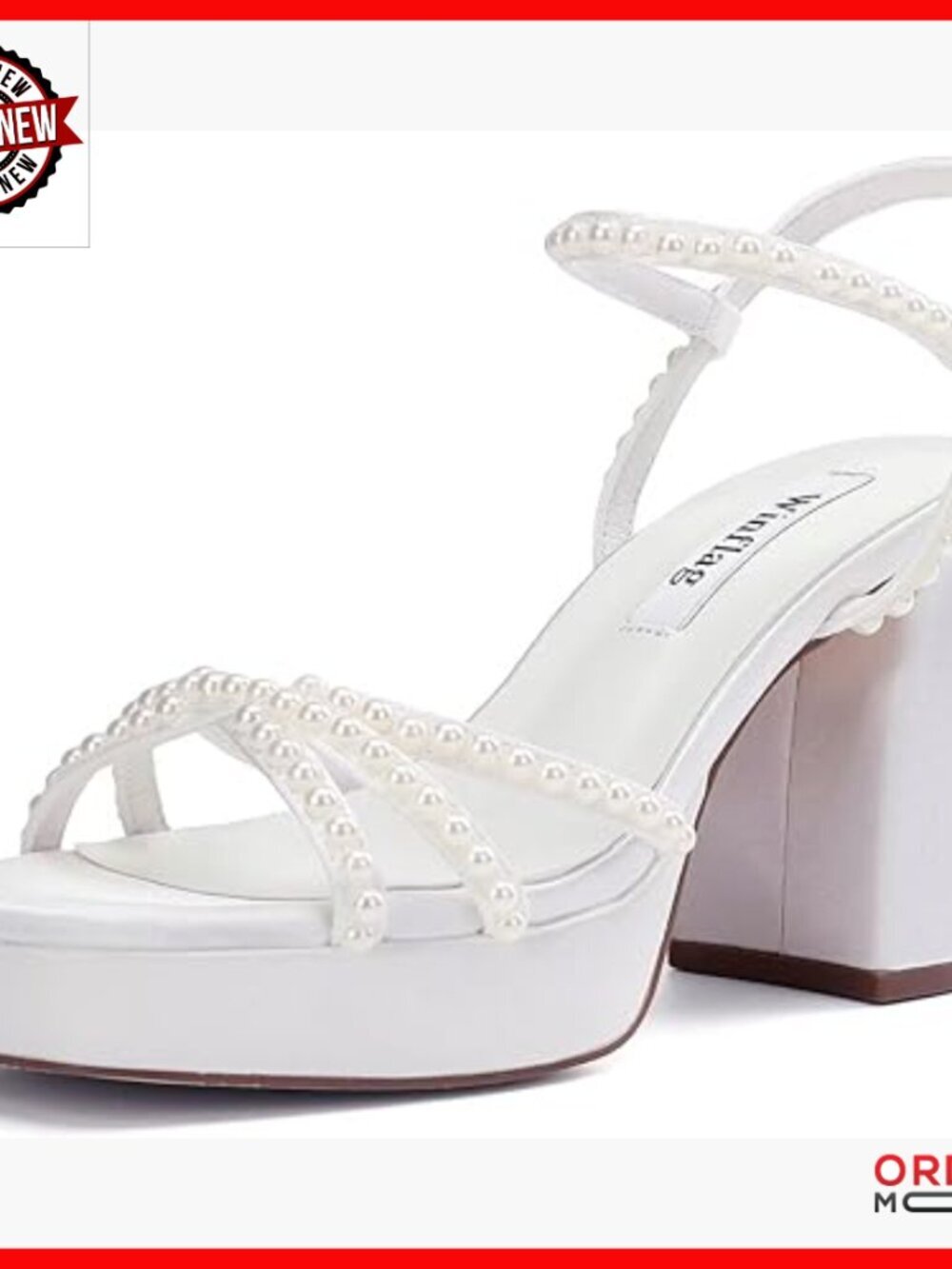 Platform Heel Wedding Sandals with Pearls, Block Heel